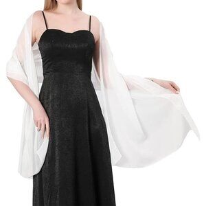 Women White Elegant Soft Sheer Chiffon Stole Bride Wedding Shawls and Wraps